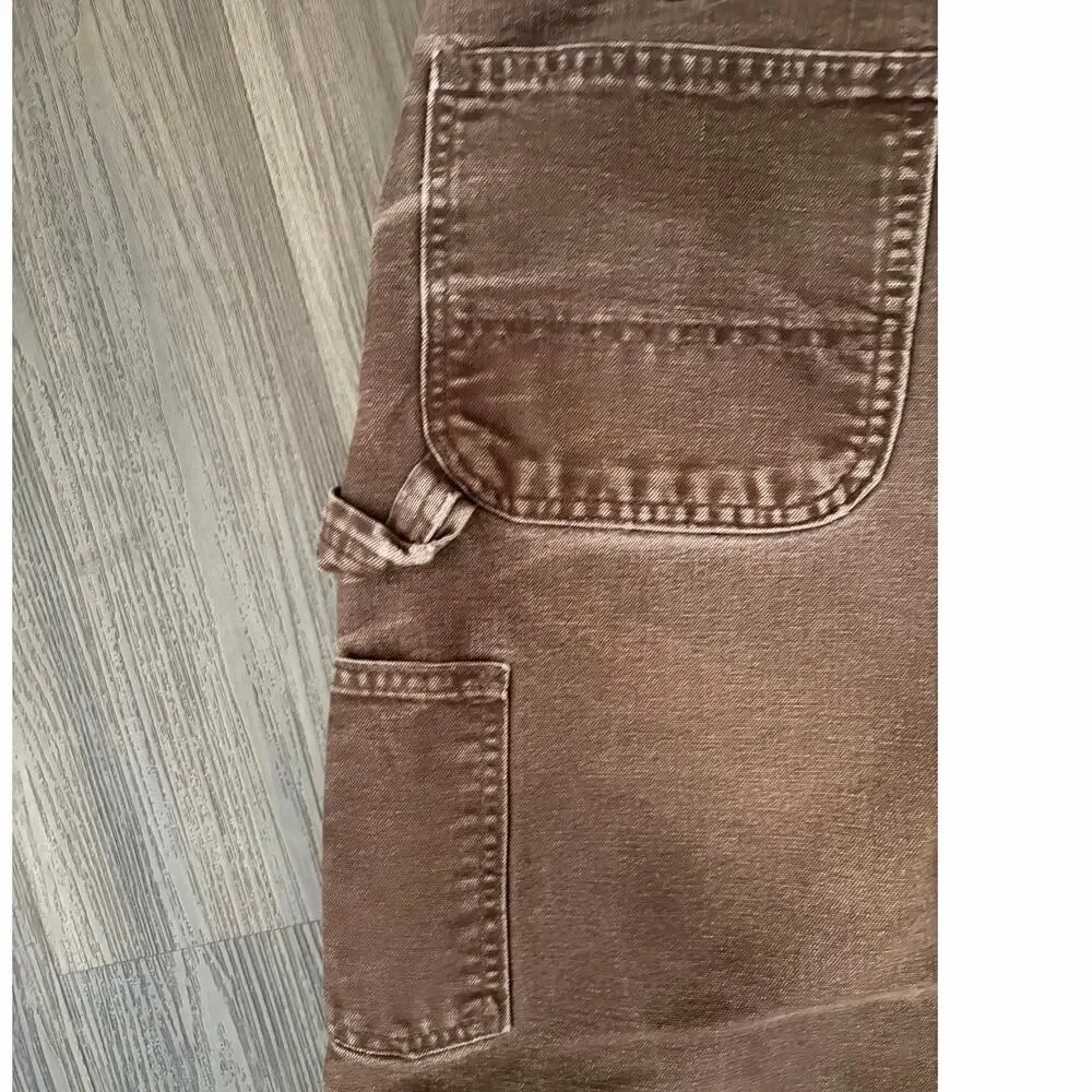 Carhartt thrashed Dungaree fit jeans 34x32 Mens cargo brown distressed workwear